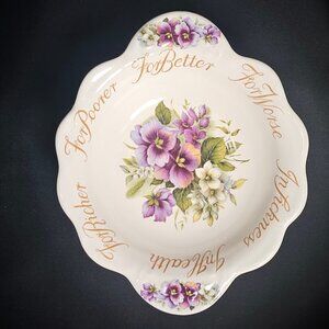 Wedding Vows Pansies Bowl Vintage Crownford Giftware Corp. Staffordshire England